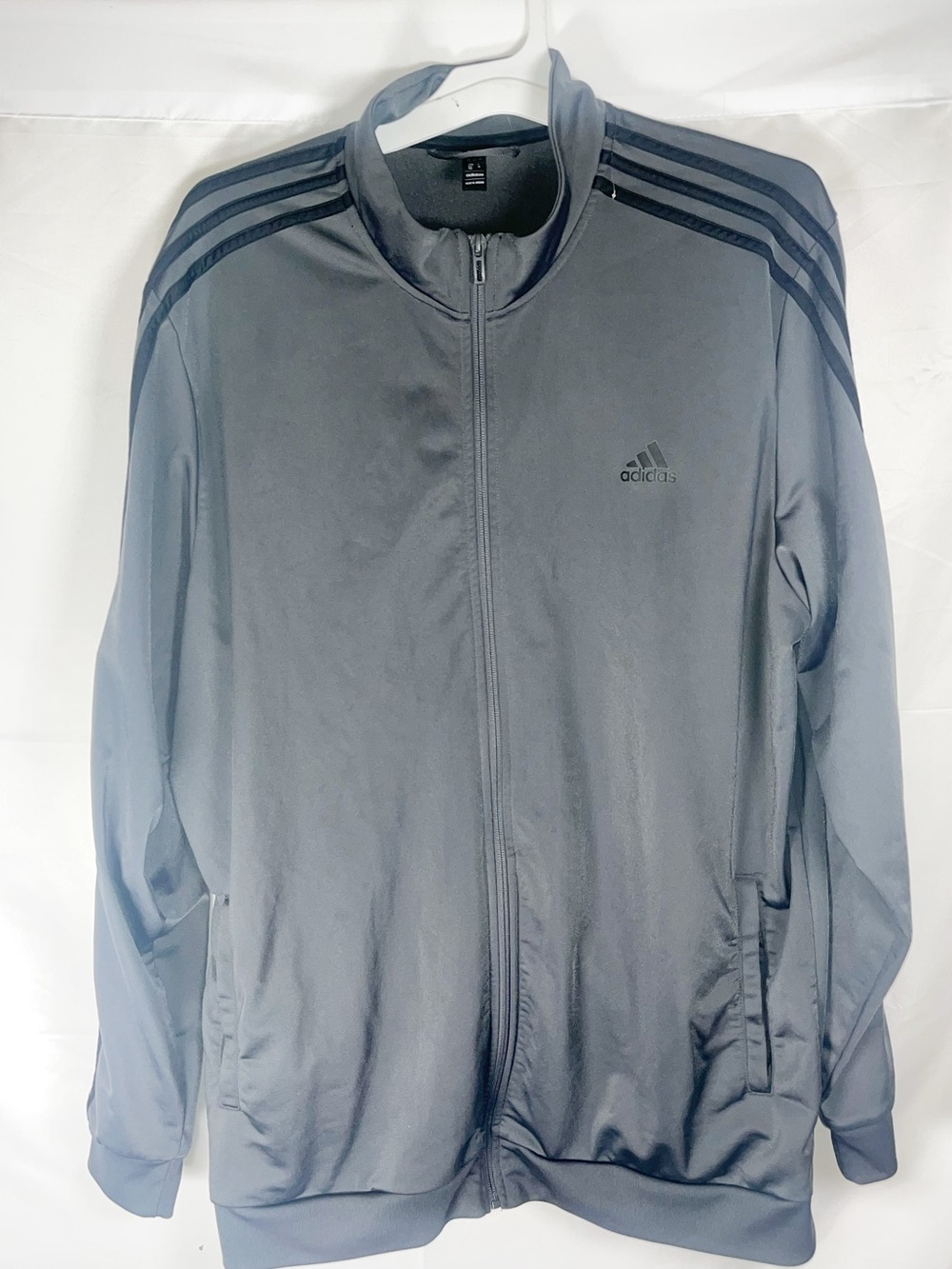 adidas Gray Full-Zip Performance Track Jacket with Three-Stripes